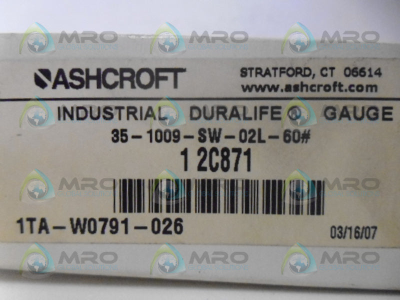 ASHCROFT 35-1009-SW-02L-60 GUAGE 60PSI NSMP
