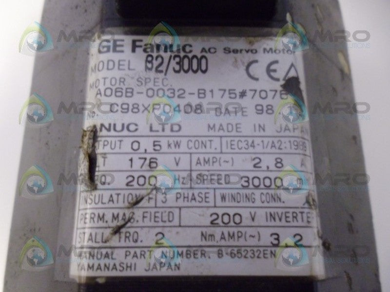 GE FANUC A06B-0032-B175#7076 AC SERVO MOTOR UNMP
