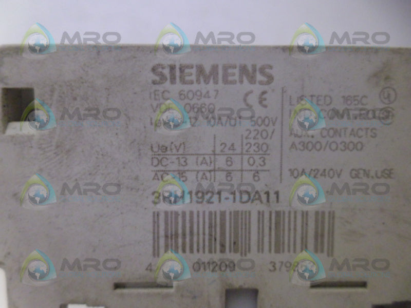 SIEMENS 3RH1921-1DA11 AUXILIARY CONTACT UNMP