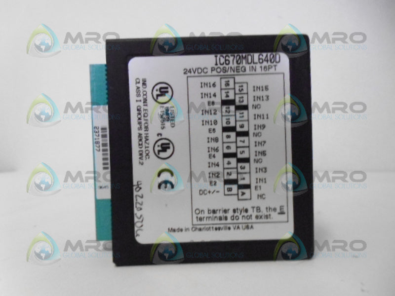 GE FANUC IC670MDL640D INPUT MODULE NSNP