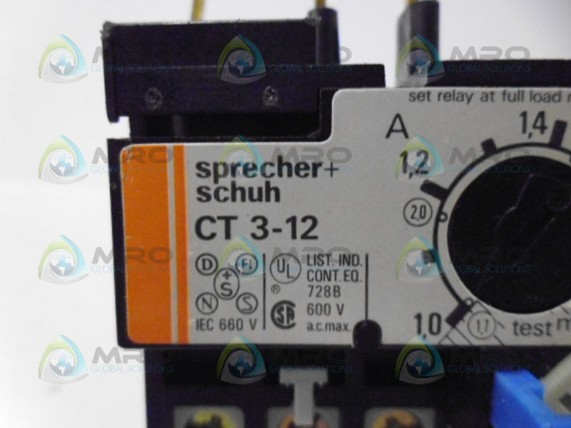 SPRECHER+SCHUH CR3-12 OVERLOAD RELAY UNMP