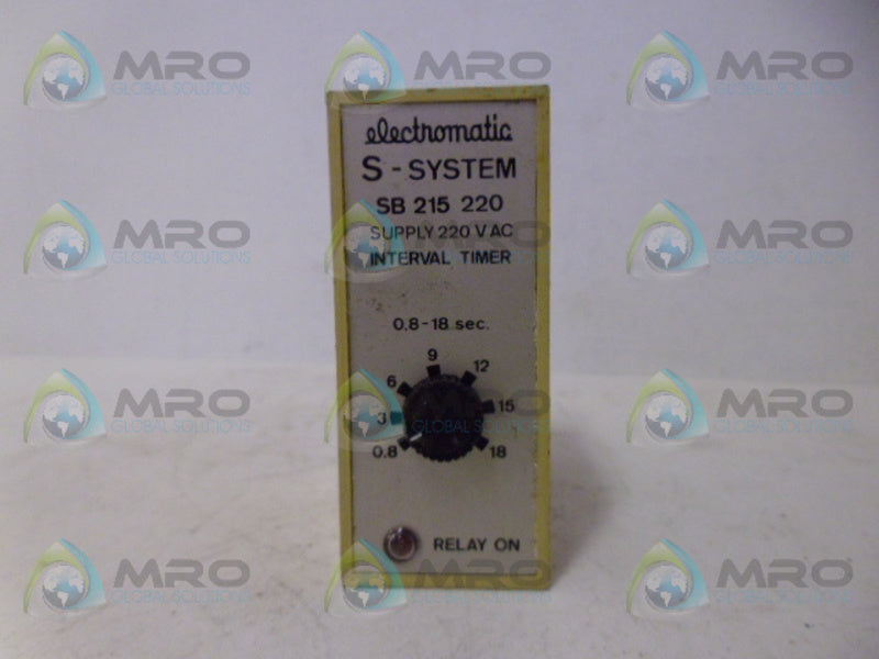 ELECTROMATIC SB-215-220 INTERVAL TIMER 0.8-18 SEC UNMP