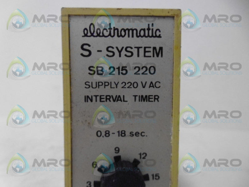 ELECTROMATIC SB-215-220 INTERVAL TIMER 0.8-18 SEC UNMP