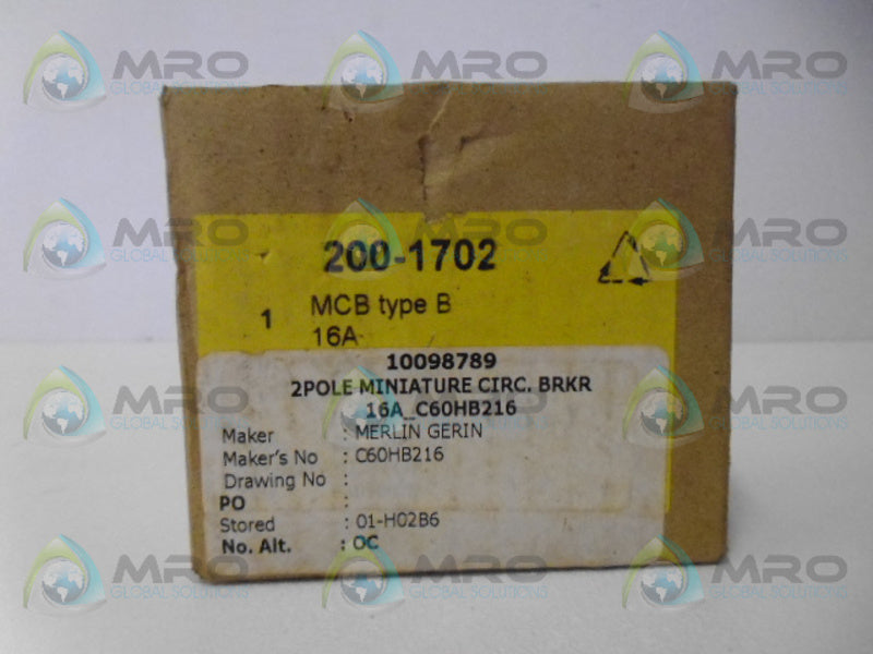 MERLIN GERIN C60HB B16 CIRCUIT BREAKER 2P 16A NSMP