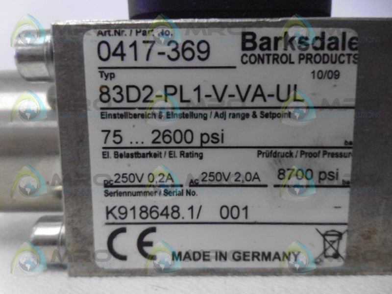 BARKSDALE 0417-369 VALVE UNMP