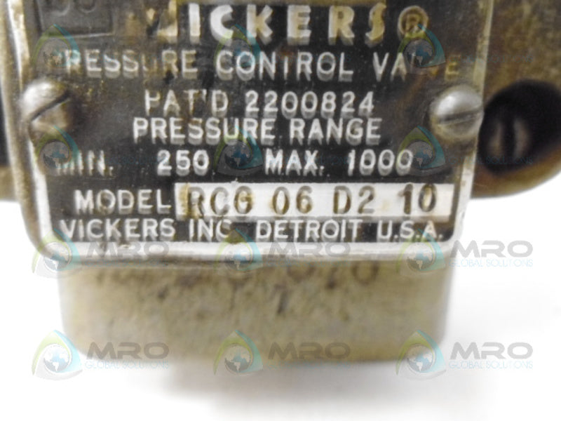 VICKERS RCG-06-D2-10 PRESSURE CONTROL VALVE UNMP