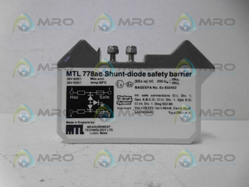 MEASUREMENT TECHNOLOGIES MTL778AC SHUNT DIODE SAFETY BARRIER *NEW NO BOX*