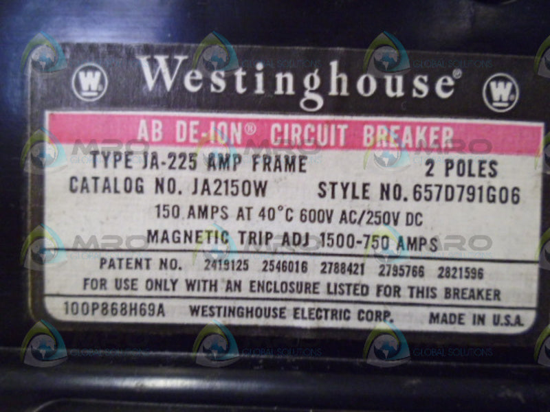 WESTINGHOUSE JA2150W CIRCUIT BREAKER UNMP