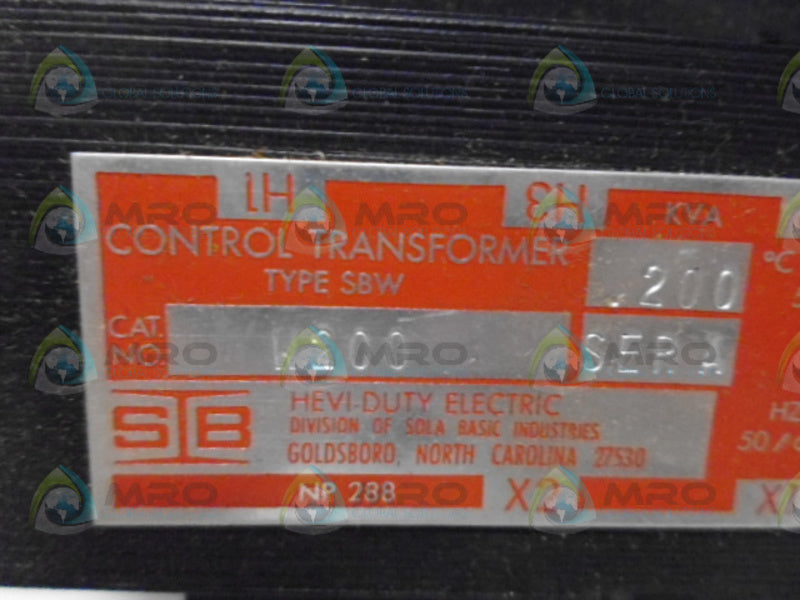 SOLA W200 CONTROL TRANSFORMER NSMP