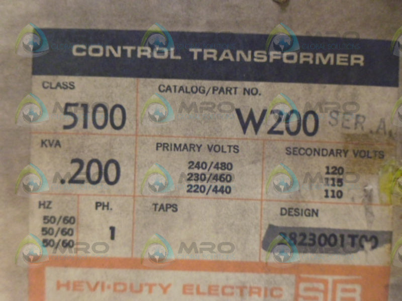 SOLA W200 CONTROL TRANSFORMER NSMP