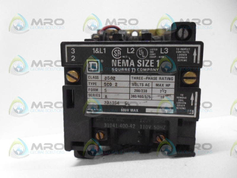 SQUARE D 8502SC02 CONTACTOR UNMP
