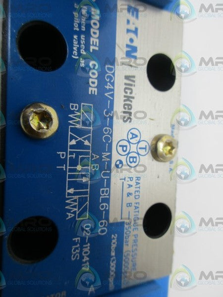 VICKERS DG4V-3-6C-M-U-BL6-60 VALVE *USED*