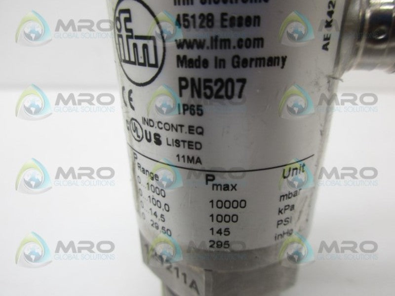 IFM EFECTOR PN5207 PRESSURE SENSOR W/DIGITAL DISPLAY UNMP
