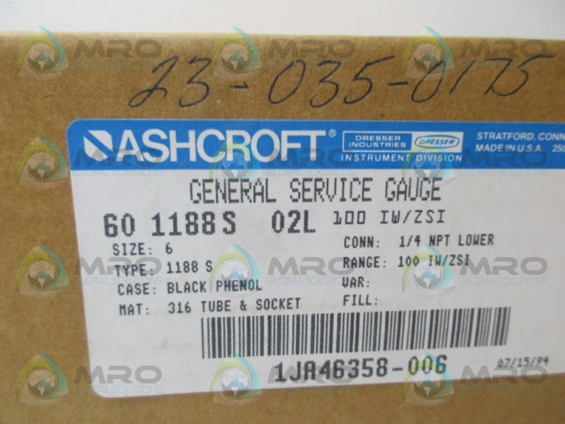 ASHCROFT 601188S02L PRESSURE GAUGE NSMP