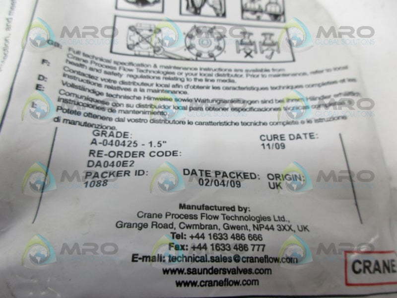 SANDERS DA040E2 DIAPHRAGM VALVE CRANE NSMP