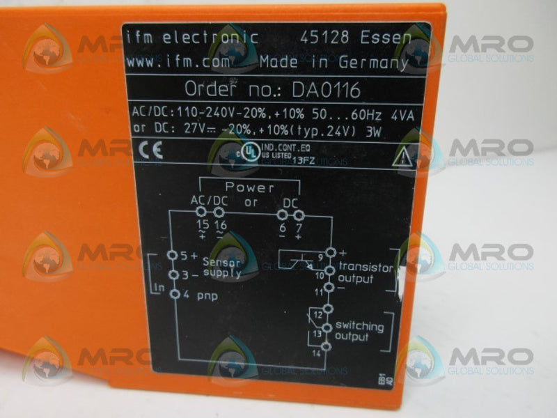 IFM EFECTOR DA0116 UNDERSPEED MONITOR NSNP