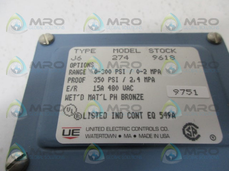 UNITED  ELECTRIC J6 274 PRESSURE SWITCH NSNP