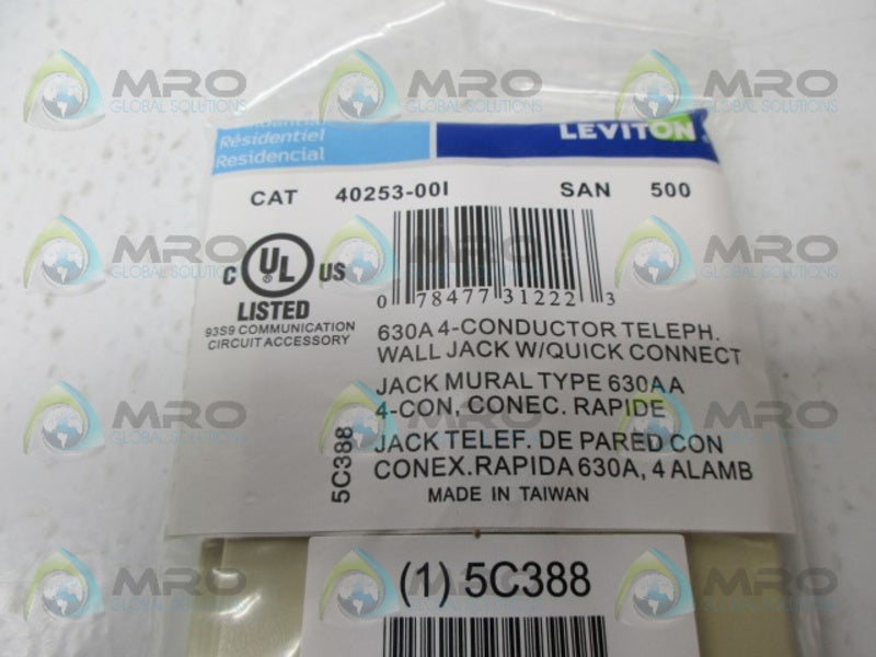 LEVITON 40253-001 QUICK CONNECT PHONE  WALL JACKNSMP