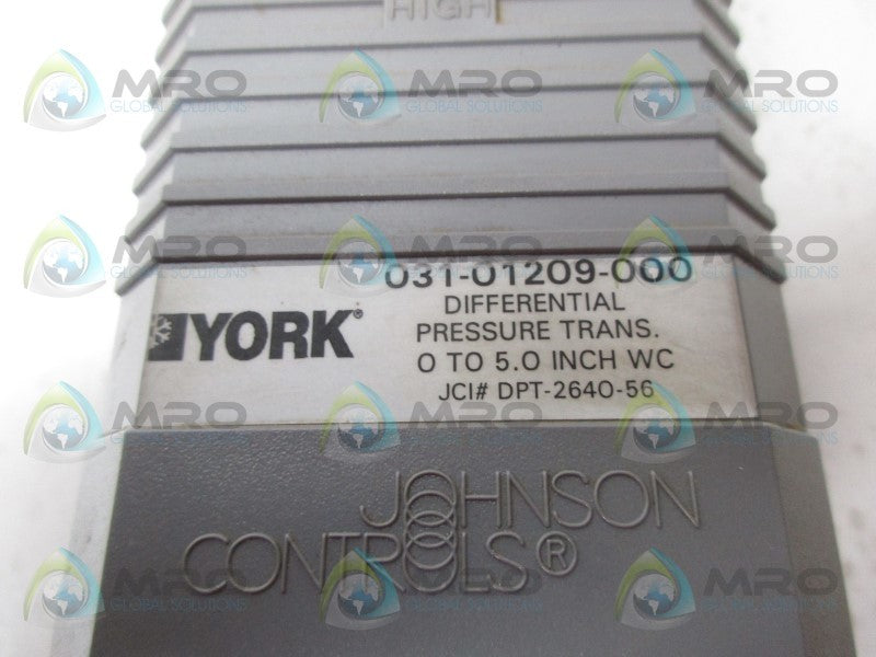 JOHNSON CONTROLS 031-01209-000 DIFFERENTIAL PRESSURE SWITCH UNMP