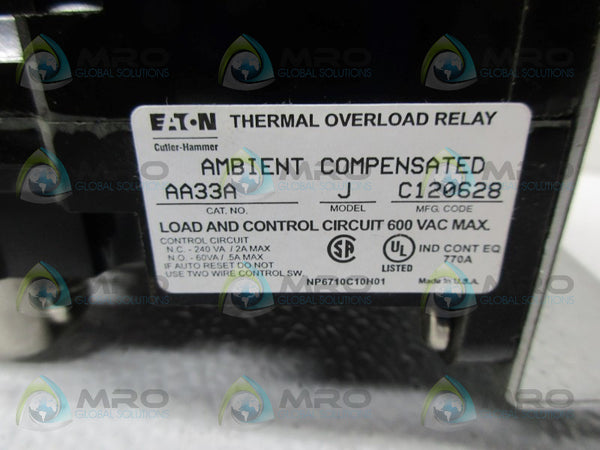 EATON AA33A THERMAL OVERLOAD RELAY UNMP