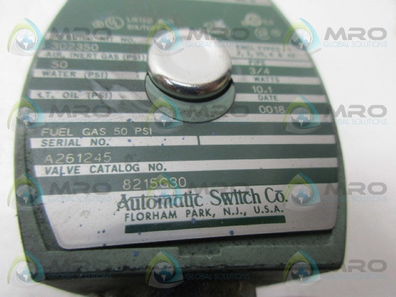 ASCO 8215G30 GAS VALVE UNMP