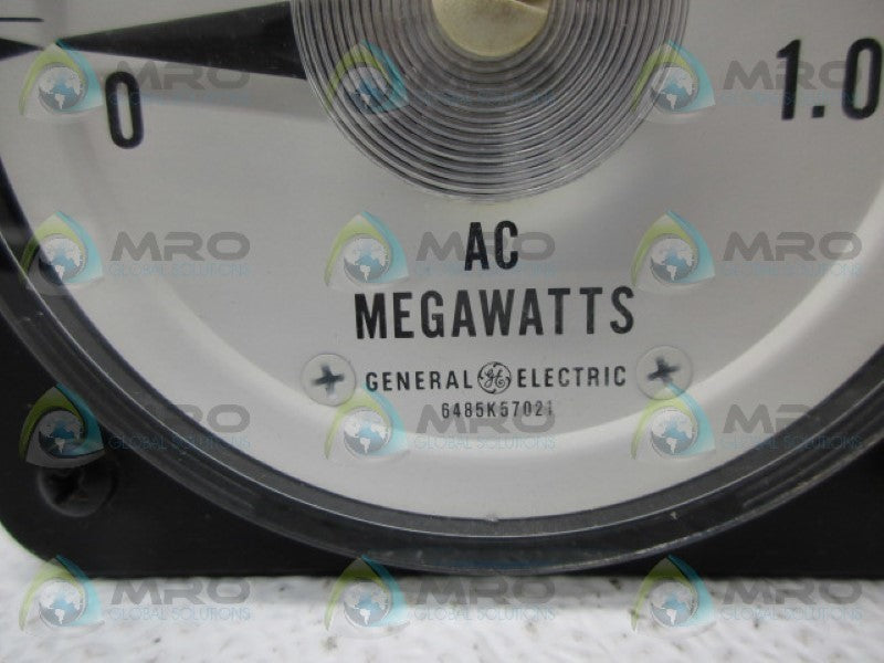 GENERAL ELECTRIC 6485K57021 PANEL METER 0-1.0 MEGAWATT UNMP