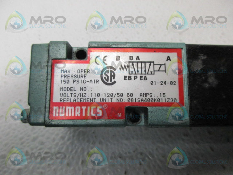 NUMATICS 081SA400K011Z30 PNEUMATIC SOLENOID VALVE UNMP