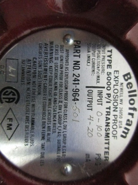 BELLOFRAM 241-964-501 TYPE 5000 P/I TRANSMITTER UNMP