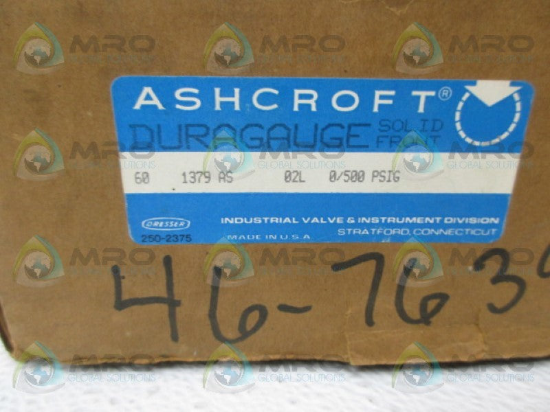 ASHCROFT 601379AS02L-0/500# DURAGAUGE SOLID FRONT 0-500 PSIG NSMP