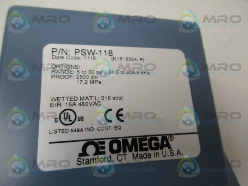 OMEGA PSW-18 PRESSURE SWITCH 5-30 PSI 34.5-206.8 KPA NSMP