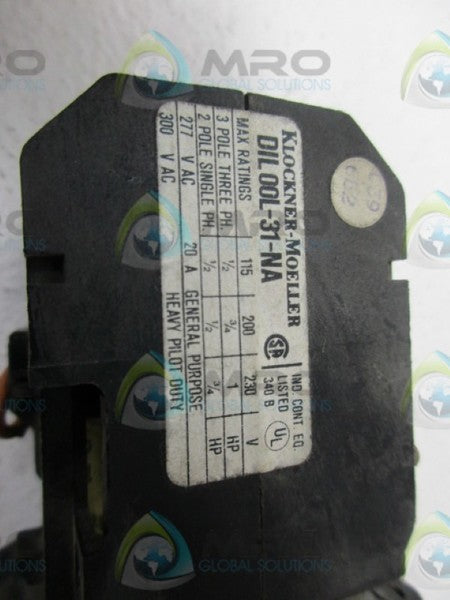 KLOCKNER MOELLER DIL00L-31-NA CONTACTOR NSNP
