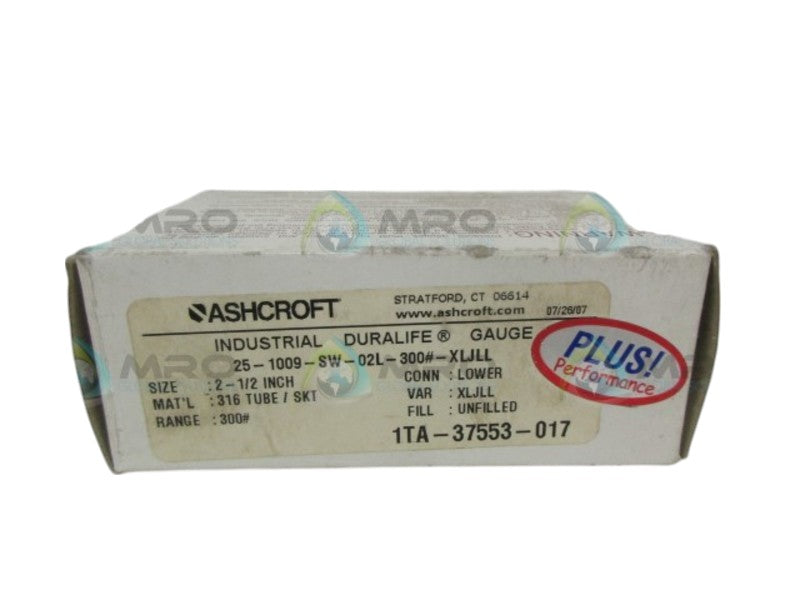 ASHCROFT 251009SW02L-300#-XLJLL PRESSURE GAUGE 0-300 PSI NSMP
