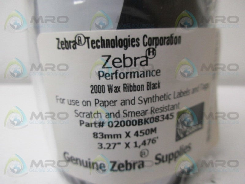 ZEBRA 02000BK08345 BLACK WAX RIBBON  NSMP