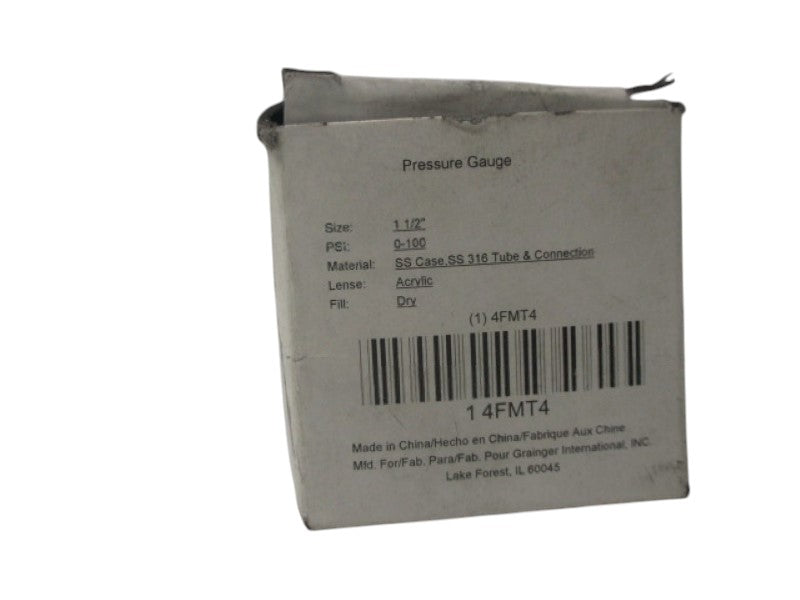 GRAINGER 4FMT4 PRESSURE GAUGE 0-100 PSI 0-700 KPA NSMP