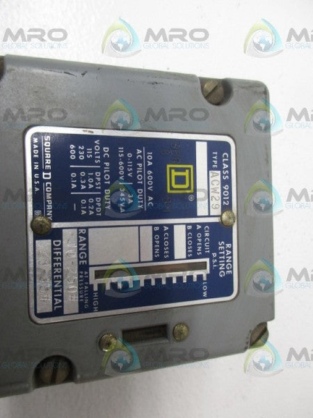 SQUARE D 9012-ACW29 PRESSURE SWITCH 10-250 PSI  UNMP