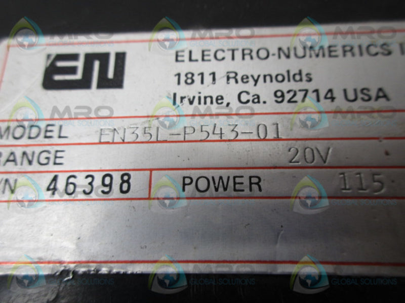 ELECTRO-NUMERICS EN35L-P543-01 DIGITAL PANEL METER AS PICTURED  UNMP