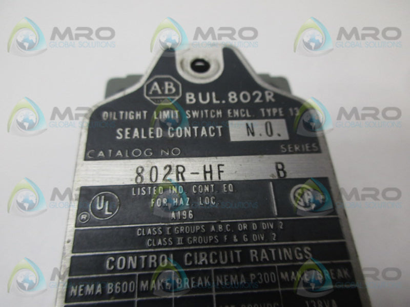 INDUSTRIAL SPARE PART 802R-HF SER.B ROCKER ARM LIMIT SWITCH (AS PICTURED)  UNMP