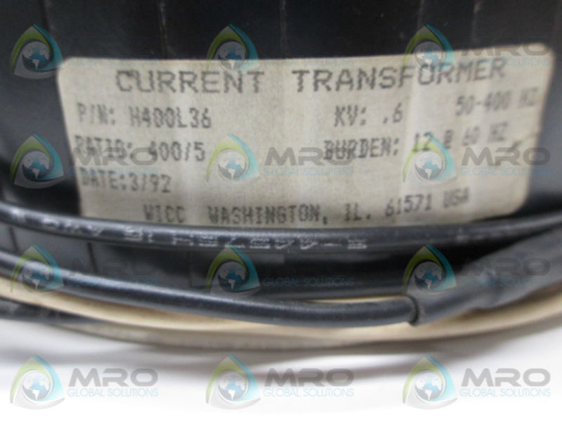 WICC LTD. H400L36 CURRENT TRANSFORMER RATIO 400/5  UNMP