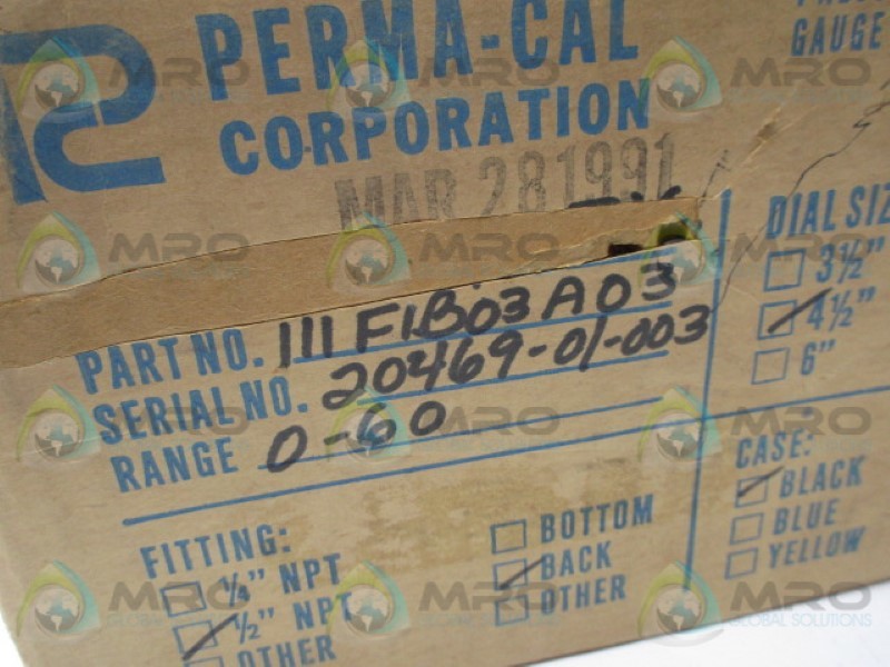 PERMA-CAL 111F1B03A03 PRESSURE GAUGE 0-60 PSI  NSFS