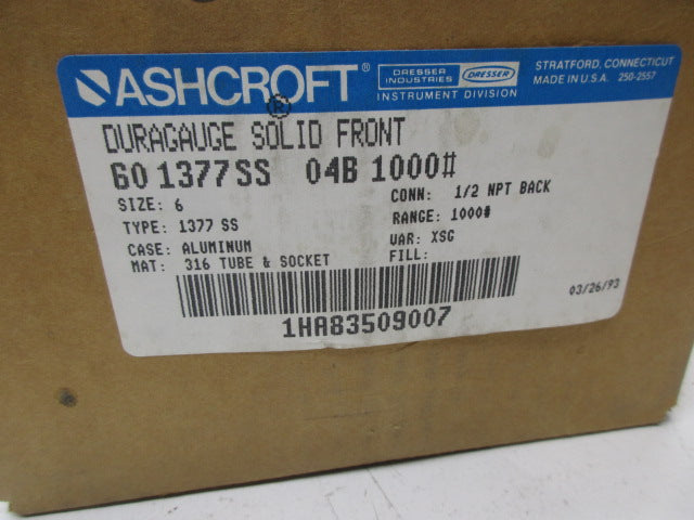 ASHCROFT 601377SS04B-1000# 0-1000 PSI  NSFS