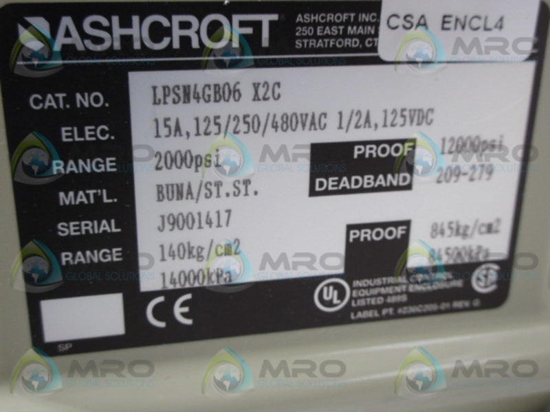 ASHECROFT LPSN4GB06-X2C 2000PSI NSMP