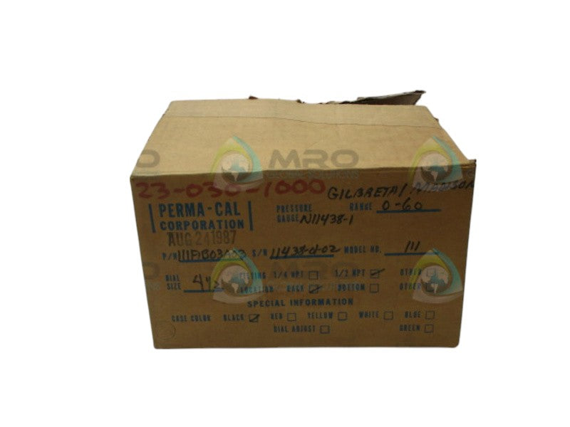 PERMA-CAL 111F1B03A03 PERSSURE GAUGE 0-60 PSI  NSMP