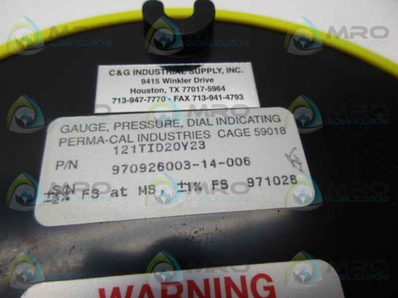 PERMA-CAL 121TID20Y23 PRESSURE GAUGE 0-500 PSI  NSMP