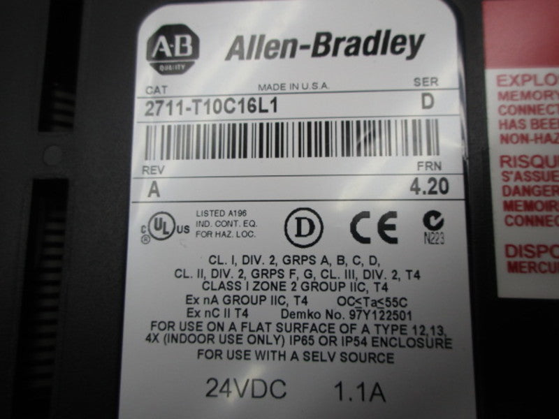INDUSTRIAL SPARE PART PANELVIEW 1000 2711-T10C16L1 SER. D F/W 4.20  NSMP