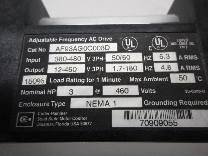 CUTLER HAMMER AF93AG0C003D FREQUENCY DRIVE  NSMP