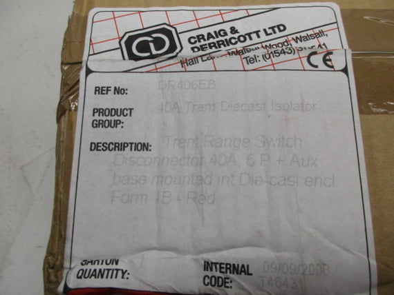 CRAIG & DERRICOTT DR406EB DISCONNECT SWITCH  NSFS