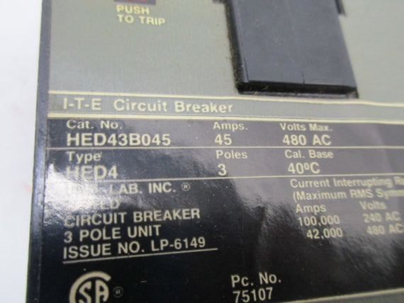 SIEMENS HED43B045 CIRCUIT BREAKER 45A  NSMP