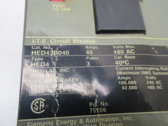 SIEMENS HED43B040 CIRCUIT BREAKER 40A  NSNP