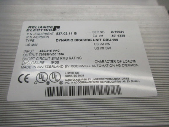 RELIANCE 837.02.11 B DYNAMIC BRAKING UNIT NSNP
