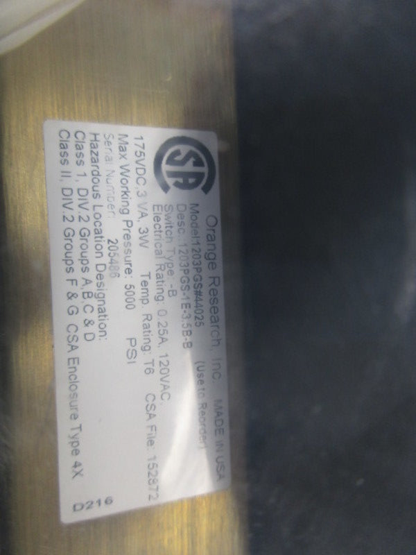 ORANGE RESEARCH 1203PGS-1E-3.5B-B DIFFERENTIAL GAUGE  NSMP
